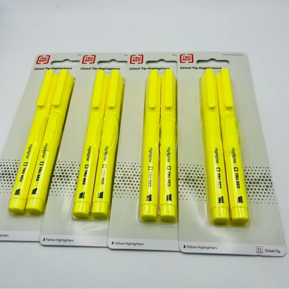 Lot of FourTRU RED Pocket Highlighter with Chisel Tip Yellow 2 Pack (Total 8).